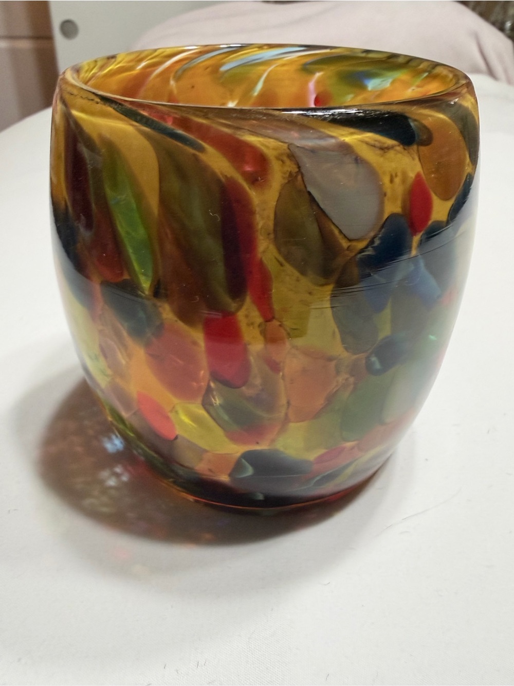 Handblown Multicolor Art Glass Vase - Amber & Jewel Tones - Picture 9 of 9
